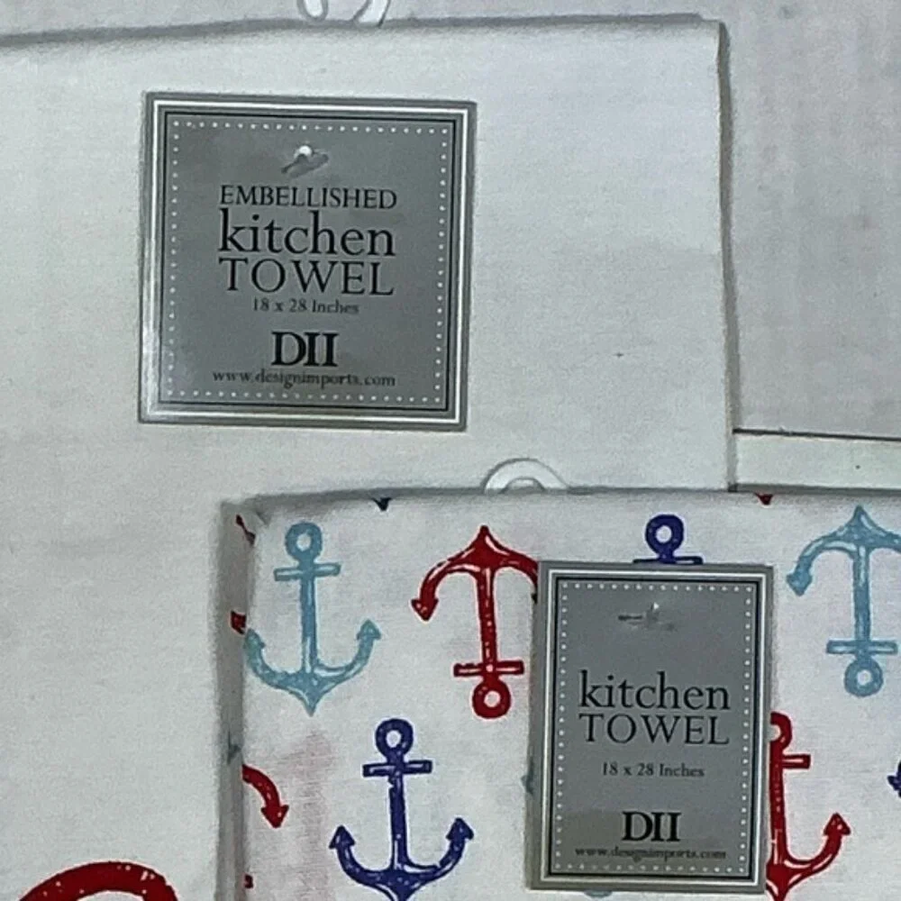 Sail Away Kitchen Towel Embellished Set Coastal Nautical Cotton Set 18 x 28 in